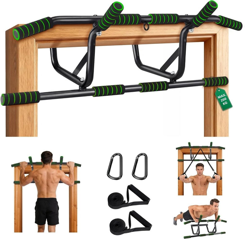 Laden Sie das Bild in Galerie -Viewer, Optrekstang voor deurkozijn zonder boren tot 200 kg met antislip handgrepen – pull-up bar – krachttraining - happygetfit.com

