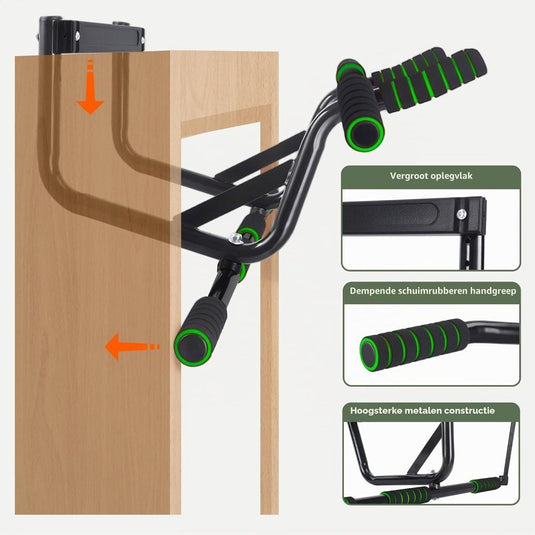 Optrekstang voor deurkozijn zonder boren tot 200 kg met antislip handgrepen – pull-up bar – krachttraining - happygetfit.com
