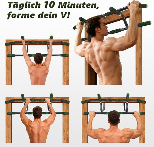 Optrekstang voor deurkozijn zonder boren tot 200 kg met antislip handgrepen – pull-up bar – krachttraining - happygetfit.com