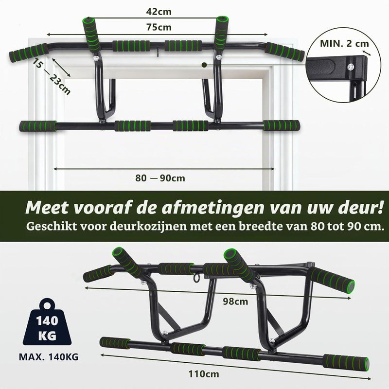 Laden Sie das Bild in Galerie -Viewer, Optrekstang voor deurkozijn zonder boren tot 200 kg met antislip handgrepen – pull-up bar – krachttraining - happygetfit.com
