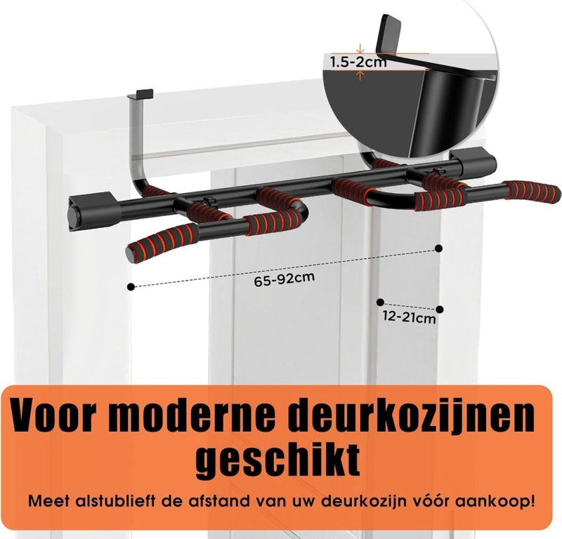Załaduj obraz do przeglądarki galerii, Optrekstang voor deurkozijn zonder boren tot 200 kg met meerdere grepen – pull-up bar – calisthenics - happygetfit.com
