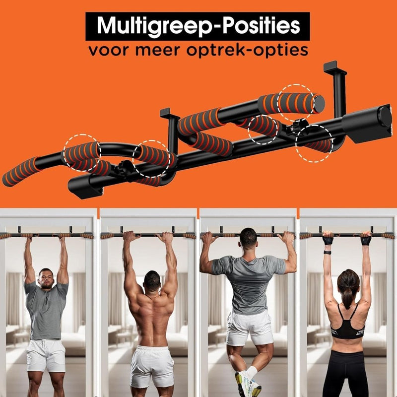 Załaduj obraz do przeglądarki galerii, Optrekstang voor deurkozijn zonder boren tot 200 kg met meerdere grepen – pull-up bar – calisthenics - happygetfit.com
