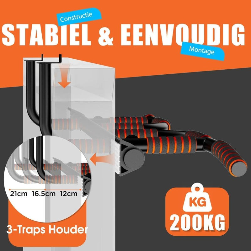 Załaduj obraz do przeglądarki galerii, Optrekstang voor deurkozijn zonder boren tot 200 kg met meerdere grepen – pull-up bar – calisthenics - happygetfit.com
