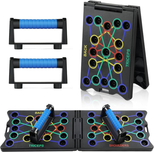 Opvouwbaar push-up board 24-in-1 met verstelbare handgrepen en antislip voetjes voor borst armen en schouders – opdruksteunen – krachttraining - happygetfit.com