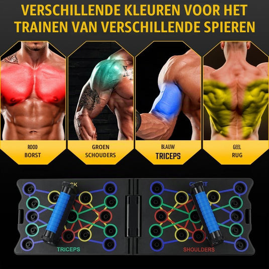 Opvouwbaar push-up board 24-in-1 met verstelbare handgrepen en antislip voetjes voor borst armen en schouders – opdruksteunen – krachttraining - happygetfit.com
