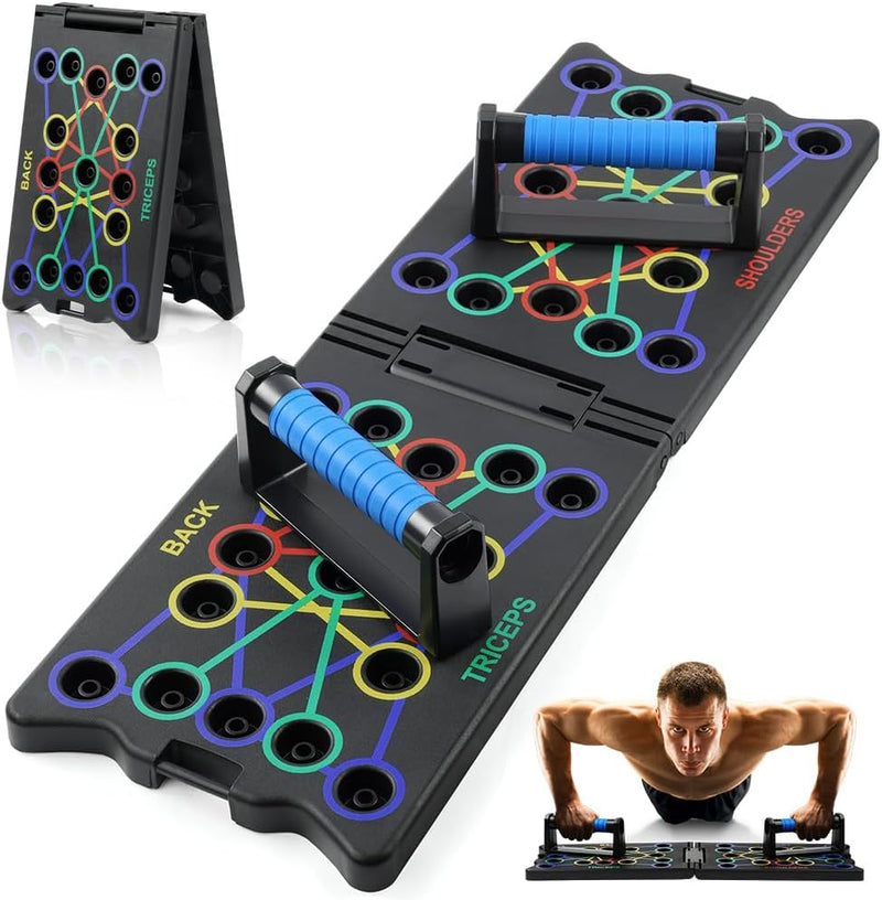 Bild im Galerie-Viewer laden, Opvouwbaar push-up board 24-in-1 met verstelbare handgrepen en antislip voetjes voor borst armen en schouders – opdruksteunen – krachttraining - happygetfit.com
