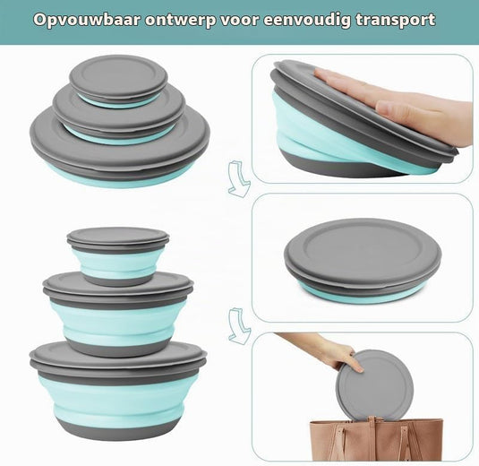 Opvouwbare campingkommen 3 stuks met deksels van flexibel PP en TPR in 360 600 en 900 ml voor wandelen en picknicken – vouwkommen – reisservies - happygetfit.com