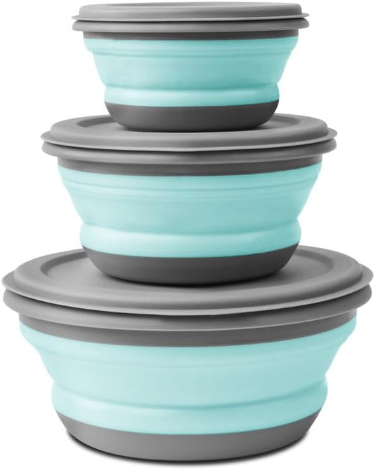 Opvouwbare campingkommen 3 stuks met deksels van flexibel PP en TPR in 360 600 en 900 ml voor wandelen en picknicken – vouwkommen – reisservies - happygetfit.com