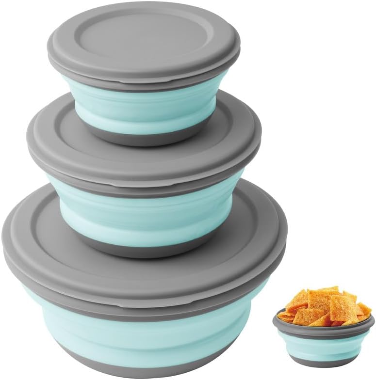 Charger l’image dans la visionneuse de galerie, Opvouwbare campingkommen 3 stuks met deksels van flexibel PP en TPR in 360 600 en 900 ml voor wandelen en picknicken – vouwkommen – reisservies - happygetfit.com
