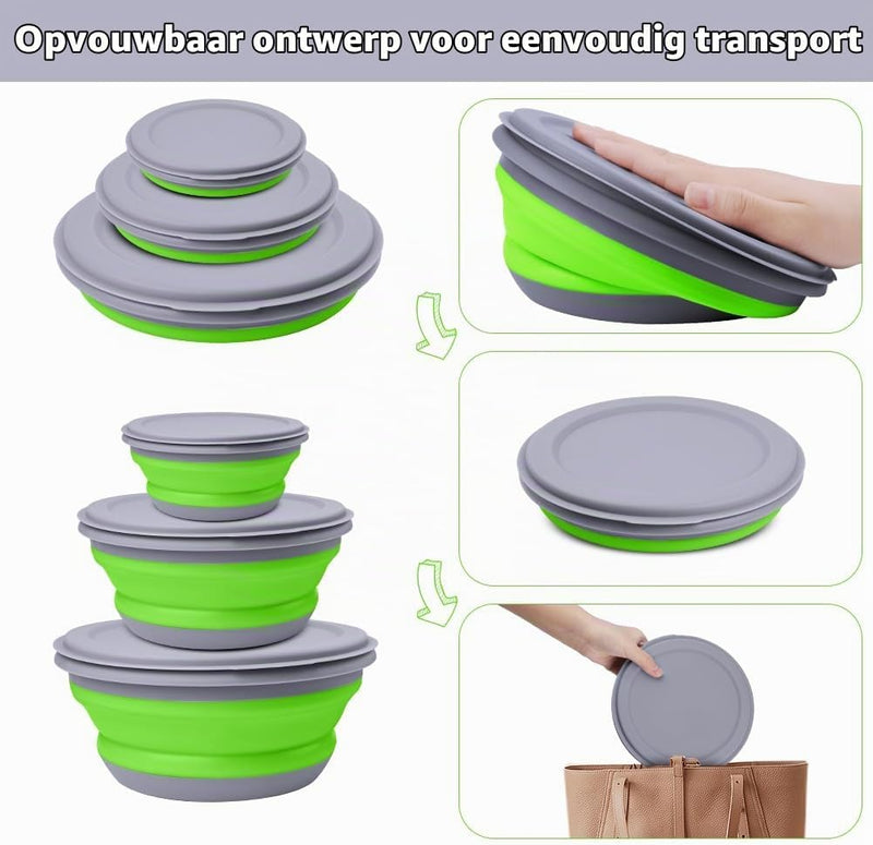 Bild im Galerie-Viewer laden, Opvouwbare campingkommen 3 stuks met deksels van stevig PP en TPR in 360 600 en 900 ml voor kamperen en reizen – kampeerservies – voedselbakjes - happygetfit.com
