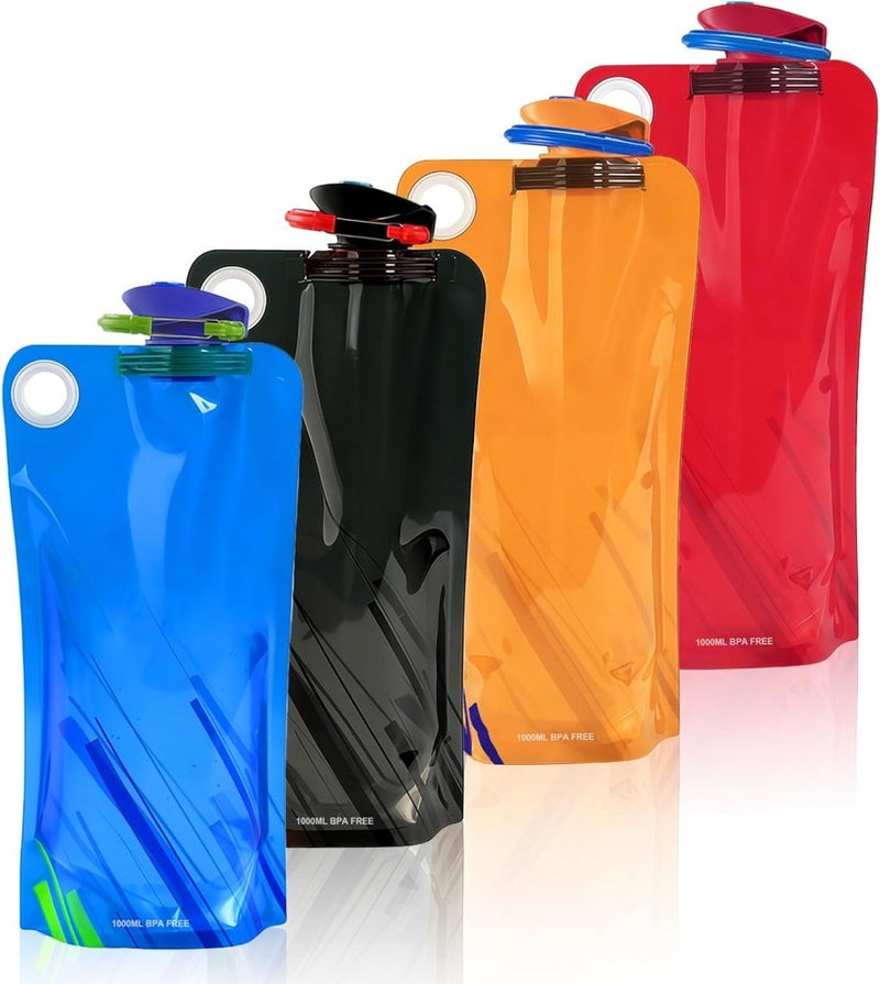 Charger l’image dans la visionneuse de galerie, Opvouwbare drinkflessen 2 stuks van 1000 ml met karabijnhaak van BPA-vrij kunststof voor wandelen fietsen en kamperen – waterzakken – reisdrinkflessen - happygetfit.com
