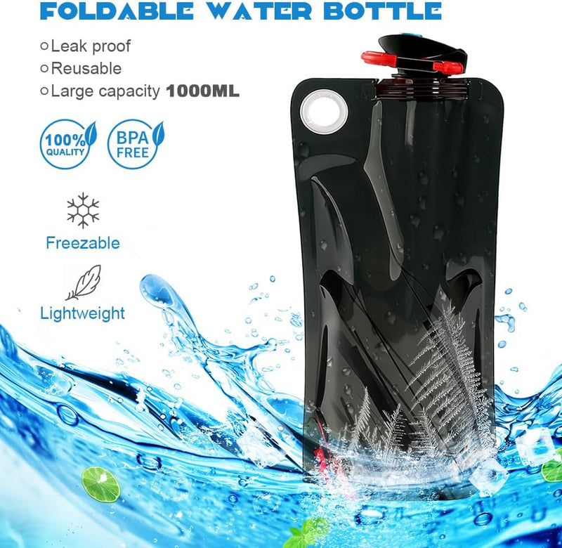 Charger l’image dans la visionneuse de galerie, Opvouwbare drinkflessen 2 stuks van 1000 ml met karabijnhaak van BPA-vrij kunststof voor wandelen fietsen en kamperen – waterzakken – reisdrinkflessen - happygetfit.com
