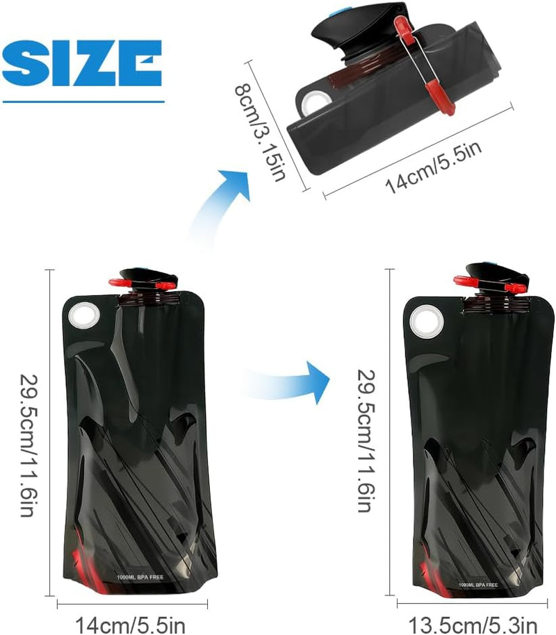 Charger l’image dans la visionneuse de galerie, Opvouwbare drinkflessen 2 stuks van 1000 ml met karabijnhaak van BPA-vrij kunststof voor wandelen fietsen en kamperen – waterzakken – reisdrinkflessen - happygetfit.com
