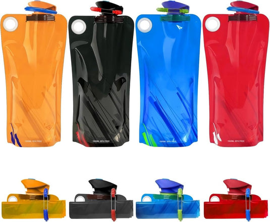 Opvouwbare drinkflessen 2 stuks van 1000 ml met karabijnhaak van BPA-vrij kunststof voor wandelen fietsen en kamperen – waterzakken – reisdrinkflessen - happygetfit.com