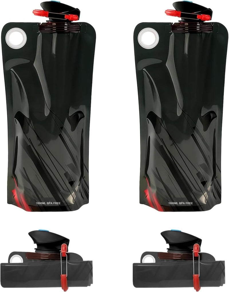 Charger l’image dans la visionneuse de galerie, Opvouwbare drinkflessen 2 stuks van 1000 ml met karabijnhaak van BPA-vrij kunststof voor wandelen fietsen en kamperen – waterzakken – reisdrinkflessen - happygetfit.com
