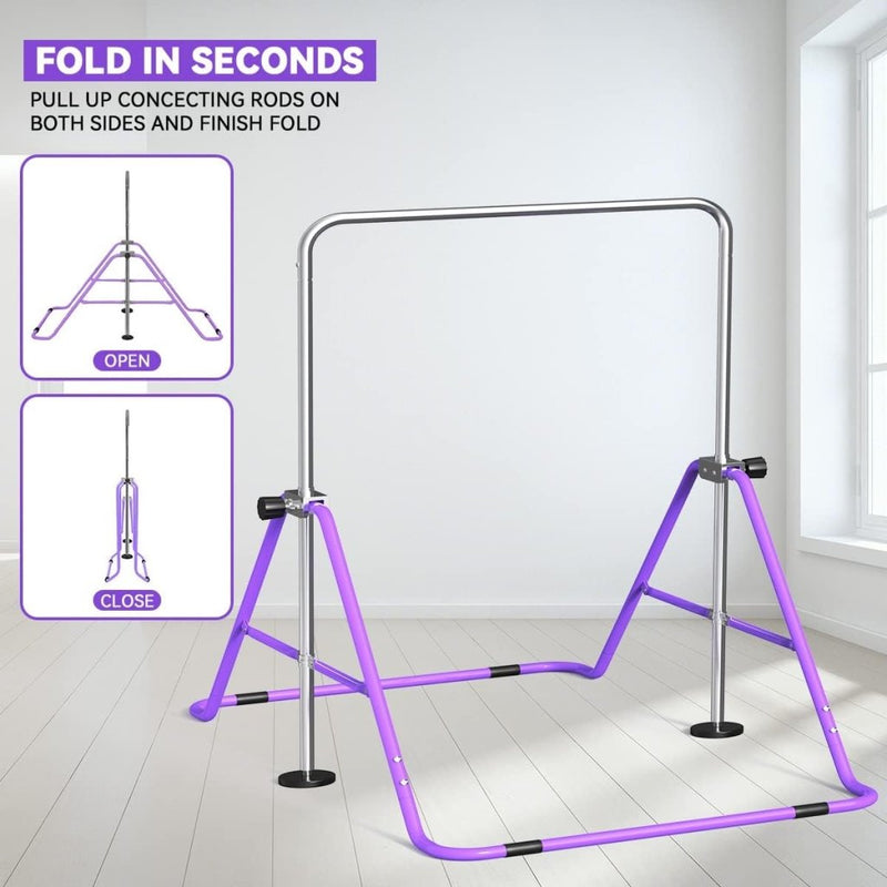 Load image into Gallery viewer, Opvouwbare gymnastiekstang voor kinderen met verstelbare hoogte en mat – turnrek – trainingsstang - happygetfit.com
