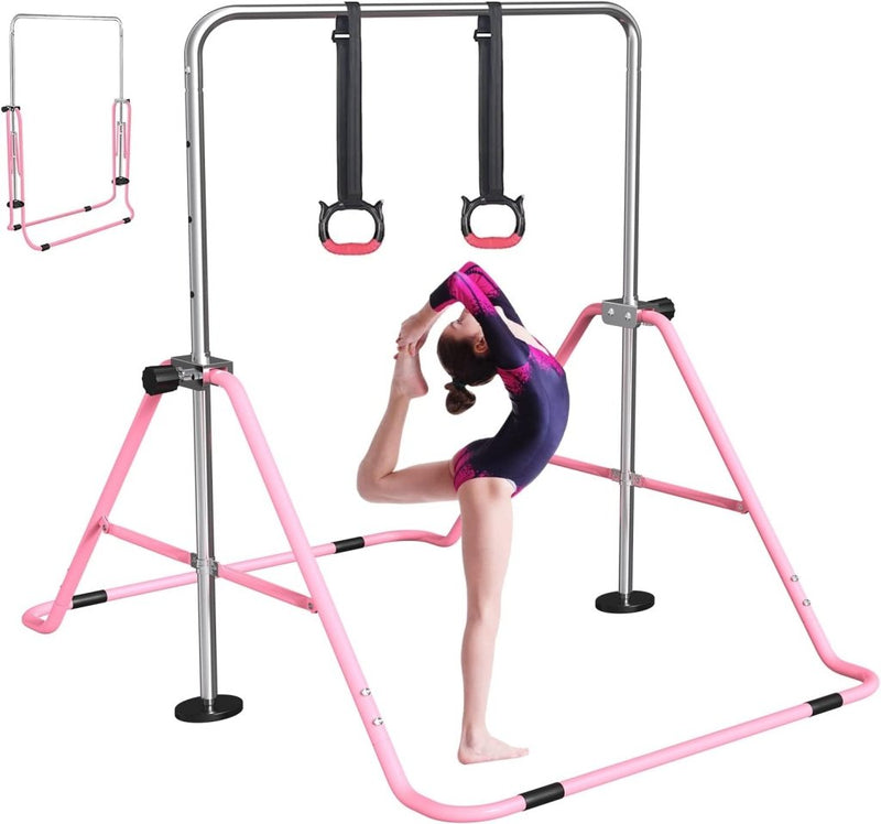 Load image into Gallery viewer, Opvouwbare gymnastiekstang voor kinderen met verstelbare hoogte en mat – turnrek – trainingsstang - happygetfit.com
