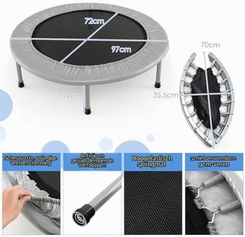 Load image into Gallery viewer, Opvouwbare mini trampoline 97 cm met 32 veren tot 150 kg – fitnesstrampoline – rebounder - happygetfit.com

