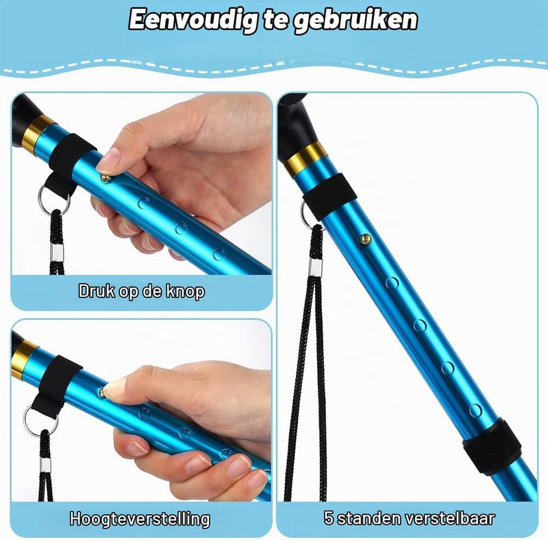 Bild im Galerie-Viewer laden, Opvouwbare wandelstok van aluminium met 5 verstelbare hoogtes van 85 tot 95 cm – wandelhulp – loophulpmiddel - happygetfit.com
