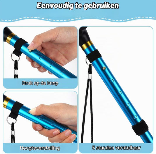 Opvouwbare wandelstok van aluminium met 5 verstelbare hoogtes van 85 tot 95 cm – wandelhulp – loophulpmiddel - happygetfit.com