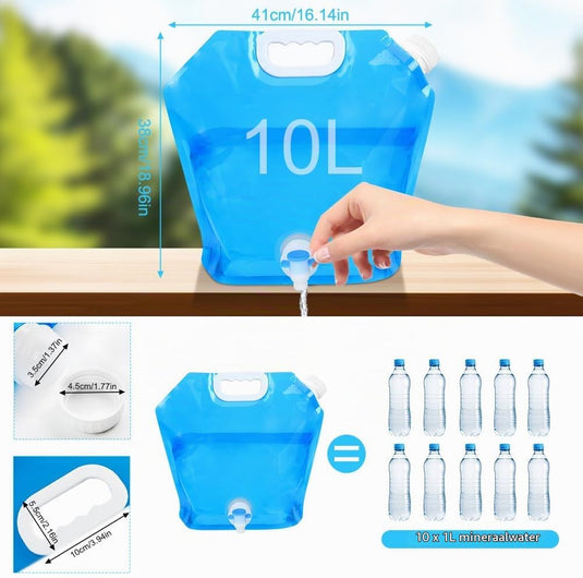 Opvouwbare waterjerrycan 10 liter van BPA-vrij kunststof met kraantje en draaghandgreep voor kamperen en reizen – waterreservoir – campingwatertank - happygetfit.com