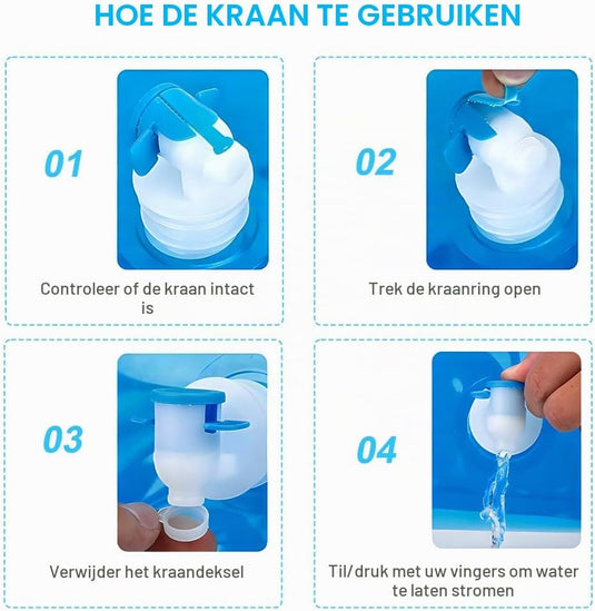 Opvouwbare waterjerrycan 10 liter van BPA-vrij kunststof met kraantje en draaghandgreep voor kamperen en reizen – waterreservoir – campingwatertank - happygetfit.com