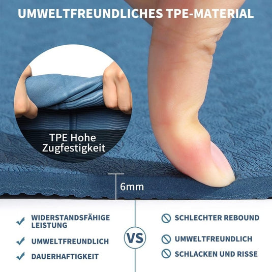 Opvouwbare yogamat TPE antislip 6 mm blauw - happygetfit.com