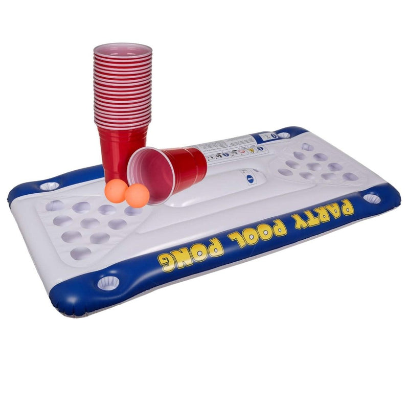 Laad afbeelding in Galerijviewer, Out of the Blue 91/4025 Air Bed Pool Pong Game Approx. 152 x 76 x 15 cm, including 20 plastic cups and 2 Ping Pong balls, gift boxed - happygetfit.com
