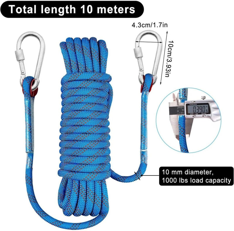 Laad afbeelding in Galerijviewer, Outdoor touw 10 m x 10 mm met 2 karabijnhaken – polyester touw voor camping en buitengebruik - happygetfit.com
