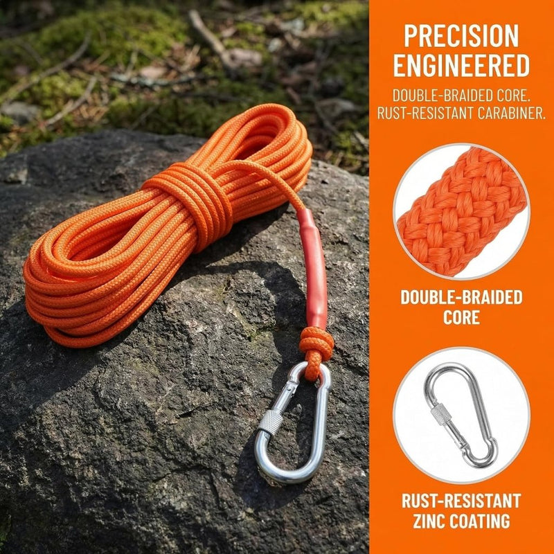 Chargez l'image dans la visionneuse de la galerie, Outdoor touw 20 m x 6 mm – gevlochten polypropyleen met karabijnhaak voor camping en vissen - happygetfit.com
