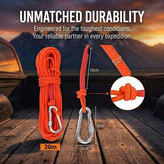 Outdoor touw 20 m x 6 mm – gevlochten polypropyleen met karabijnhaak voor camping en vissen - happygetfit.com