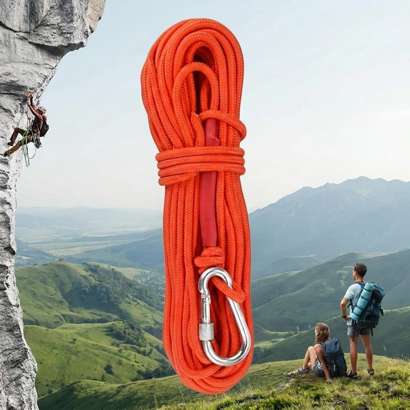 Chargez l'image dans la visionneuse de la galerie, Outdoor touw 20 m x 6 mm – gevlochten polypropyleen met karabijnhaak voor camping en vissen - happygetfit.com
