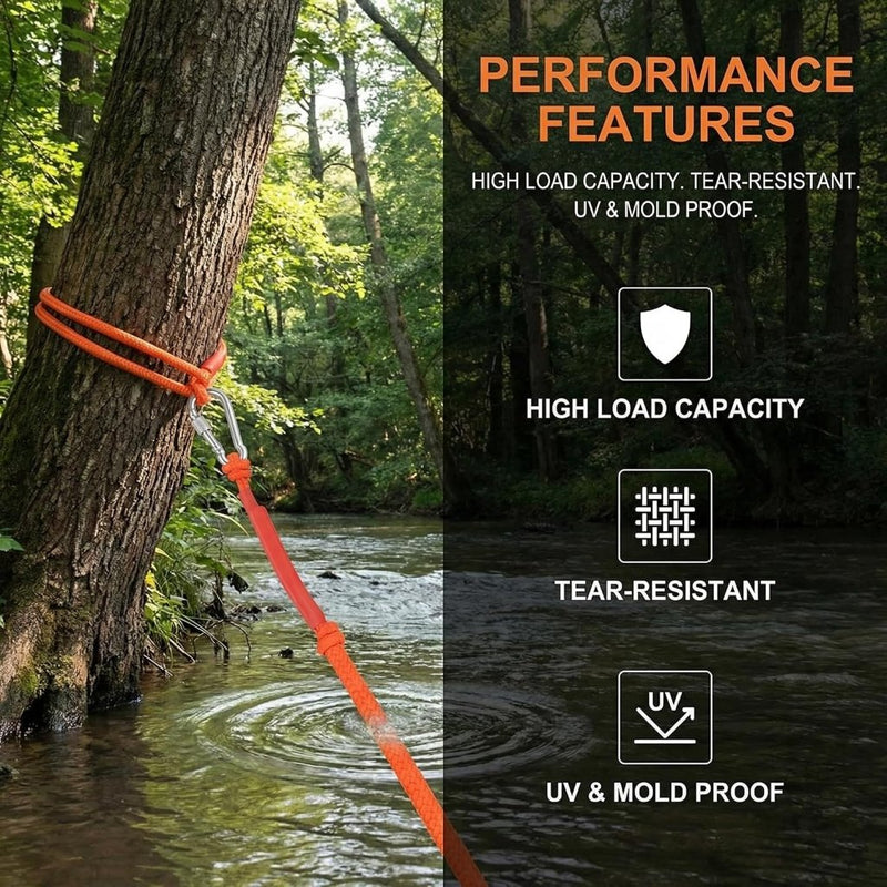 Chargez l'image dans la visionneuse de la galerie, Outdoor touw 20 m x 6 mm – gevlochten polypropyleen met karabijnhaak voor camping en vissen - happygetfit.com
