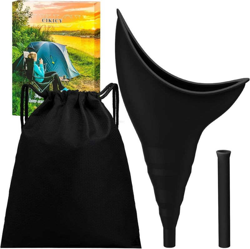 Laad afbeelding in Galerijviewer, Ontdek het Multifunctionele reisurinoir voor vrouwen, een handige draagbare plastrechter met een siliconen trechter, draagtas en verlengbuis. Elegant verpakt in een doos met een outdoorthema, ideaal voor elk avontuur.
