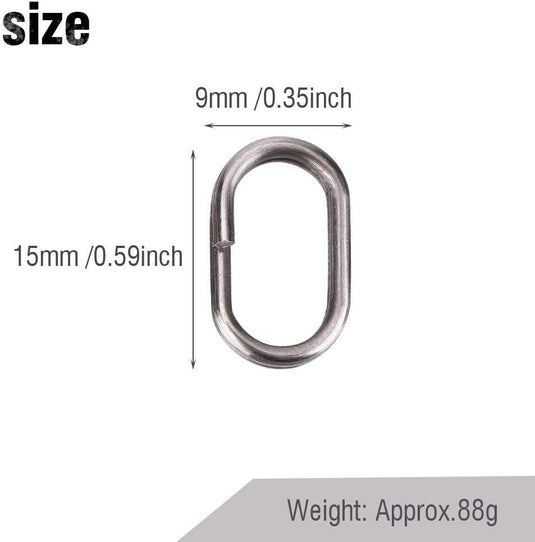 Ovale splitringen 100 stuks 9 x 15 mm van roestvrij staal voor kunstaas en vishaken – visringen – hengelsportmateriaal - happygetfit.com
