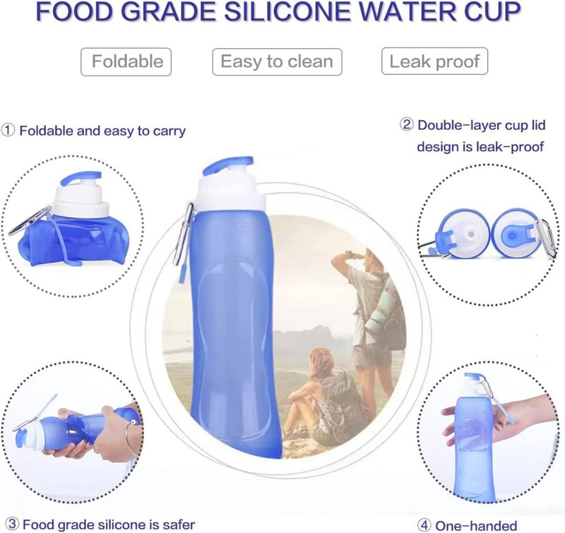 Laad afbeelding in Galerijviewer, PAPU Lekvrije, ultralichte drinkfles van 500 ml, inklapbare waterflessen, BPA-vrij, fles voor sport, fietsen, fitness, outdooractiviteiten, sportfles (blauw) - happygetfit.com
