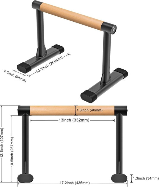 Parallettes met beukenhouten handgrepen en stalen frame tot 272 kg – push-up bars – calisthenics - happygetfit.com