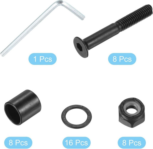 PATIKIL 1.38 Inch Skateboard Hardware Schroeven Bouten Kit, 8 Stks Skate Gereedschap Montage Hex Key Parts met Spacers Washers Moersleutel voor Skateboard Longboard Wiel Accessoires, Zwart - happygetfit.com