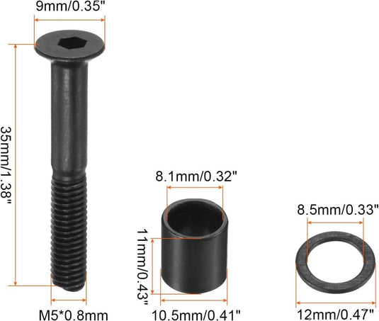 PATIKIL 1.38 Inch Skateboard Hardware Schroeven Bouten Kit, 8 Stks Skate Gereedschap Montage Hex Key Parts met Spacers Washers Moersleutel voor Skateboard Longboard Wiel Accessoires, Zwart - happygetfit.com