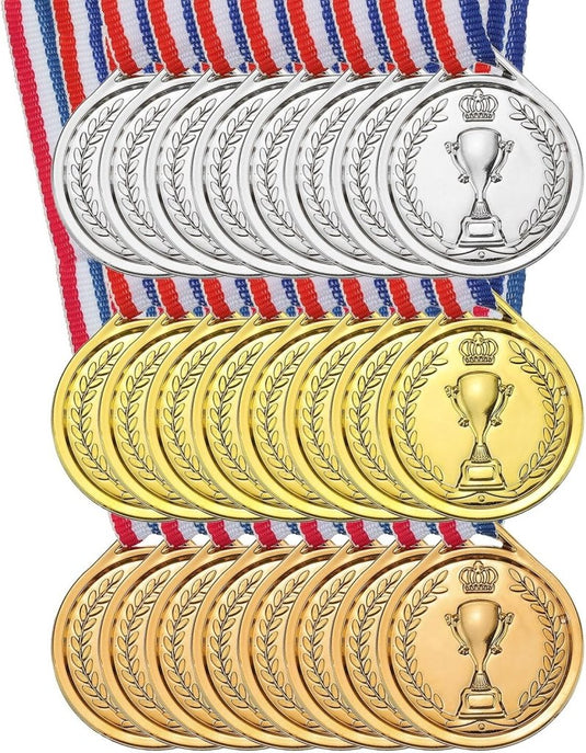 PATIKIL 1,5 inch Mini Gold Silver Bronze Award-medailles, 24-pack plastic winnaarsmedailles 1e 2e 3e plaats prijzen medailles met neklint voor games sportwedstrijden feestgeschenken - happygetfit.com