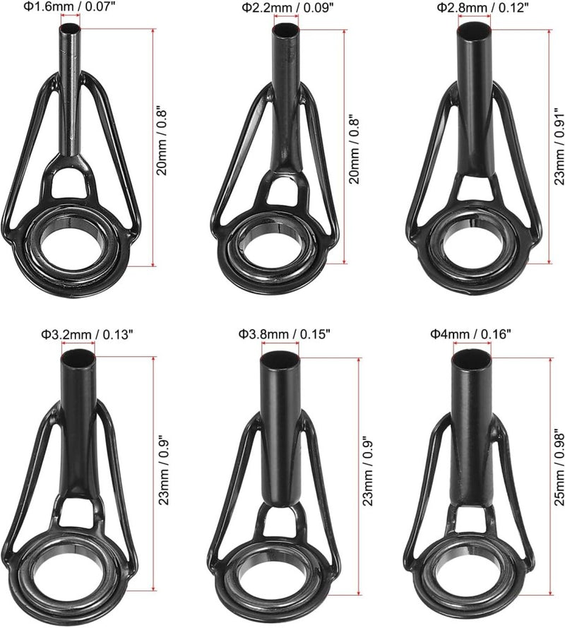 Laad afbeelding in Galerijviewer, PATIKIL 1,6 - 4 mm, vishengel, reparatieset, 6 stuks, roestvrij staal, mast, ring, vervanging voor zout water, zoet water, perzik, zwart - happygetfit.com
