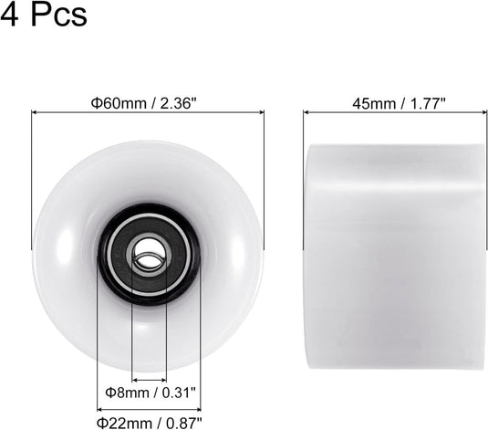 PATIKIL 60mm Longboard Wielen met Lagers ABEC-9, 4 Pack Straat Wielen voor Skateboards Cruiser Wiel Vervanging 80A, Wit Zwart - happygetfit.com
