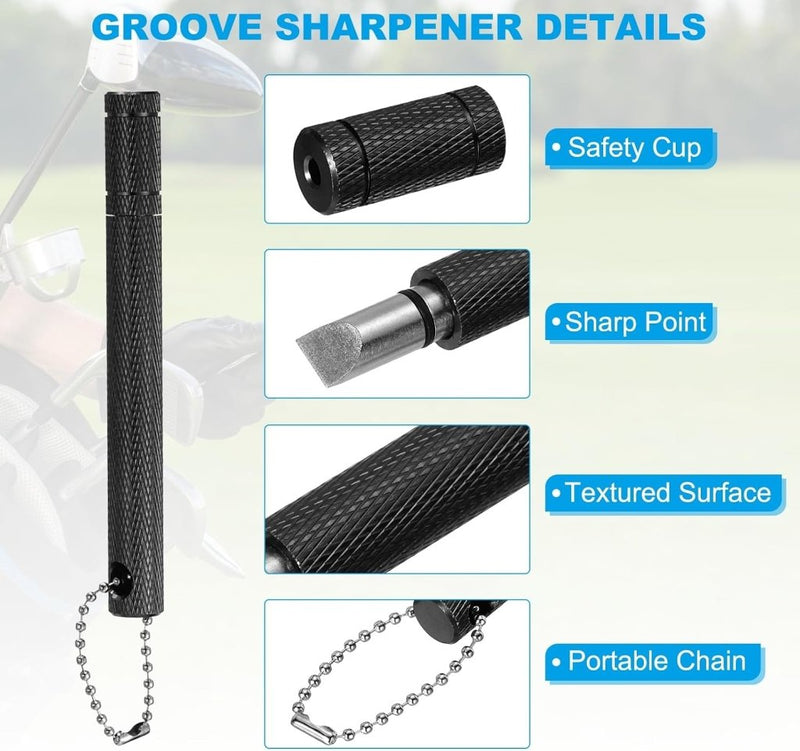 Laad afbeelding in Galerijviewer, PATIKIL Golfclub groefslijper, golfclubslijpers re-groefgereedschap en reiniger voor mannen U &amp; V-groeven wiggen ijzers genereren optimale rugspin, zwart - happygetfit.com
