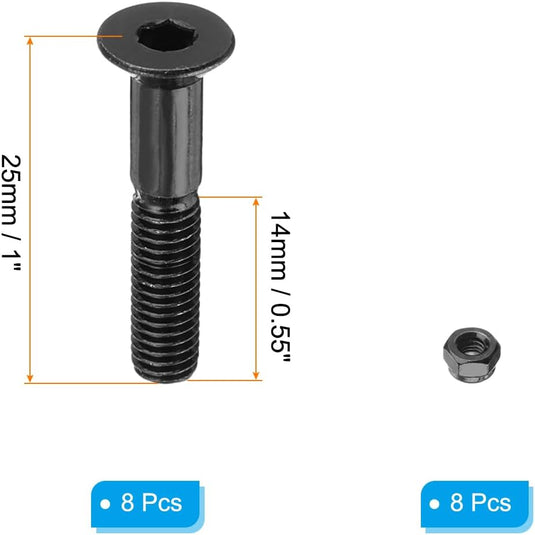 PATIKIL Skateboard Hardware Kit 1 inch, 8 stuks Carbon Steel Grade 8.8 Montage Schroeven Bouten Moeren Set voor Skateboard Cruiser, Zwart - happygetfit.com