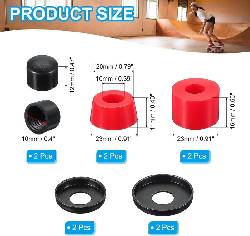 Load image into Gallery viewer, PATIKIL Skateboardbussen, 90A PU Longboard Truck Rebuild Kit Bussen Ringen Pivot Cups voor Outdoor Skateboard Onderdelen, Rood - happygetfit.com
