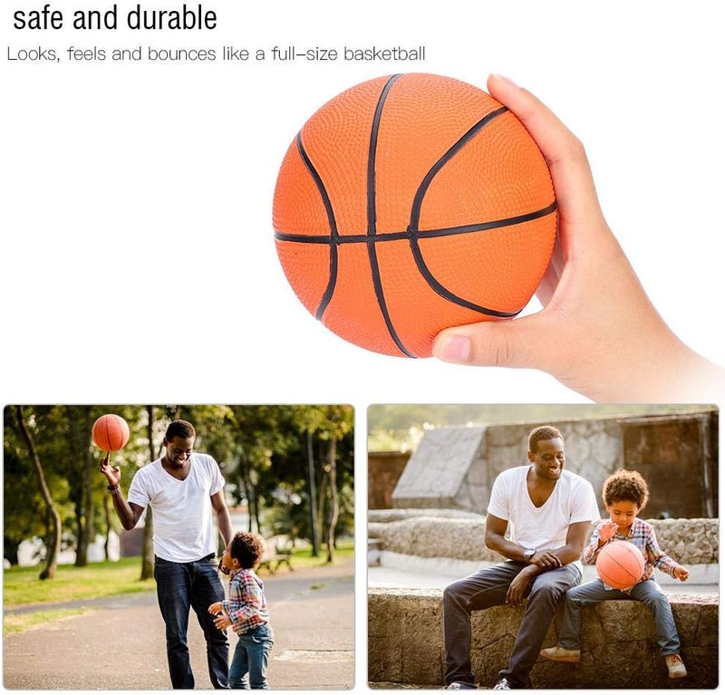 Load image into Gallery viewer, Een man en kind spelen in het park met een oranje basketbal op stenen trappen. Een hand tilt de &quot;🏀 Perfecte mini-basketbal voor jonge spelers!&quot; op, gemaakt van duurzaam rubber, waardoor hij veilig is voor kinderen.
