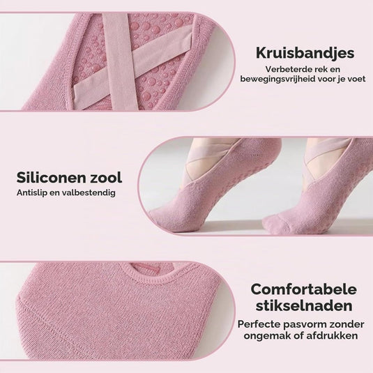 Pilates antislip sokken dames 5 paar met siliconen grip en kruisbanden – yoga sokken – fitness sokken - happygetfit.com