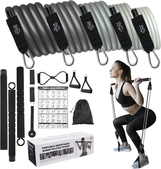 Pilates bar set met 5 weerstandsbanden en accessoires - happygetfit.com
