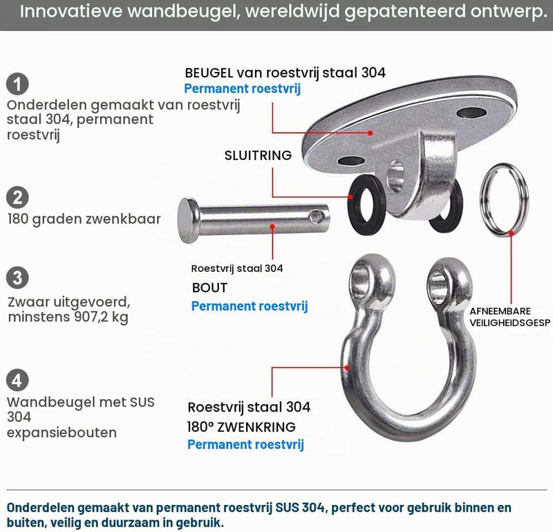 Laden Sie das Bild in Galerie -Viewer, Plafond ophangbeugel van roestvrij staal met gesloten U-ring voor schommels en hangmatten – plafondhaak – bokszakbevestiging - happygetfit.com
