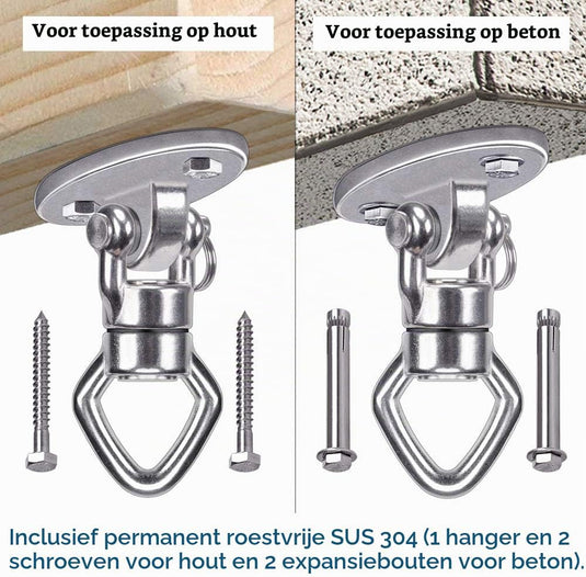 Plafond ophangbeugel van roestvrij staal met gesloten U-ring voor schommels en hangmatten – plafondhaak – bokszakbevestiging - happygetfit.com